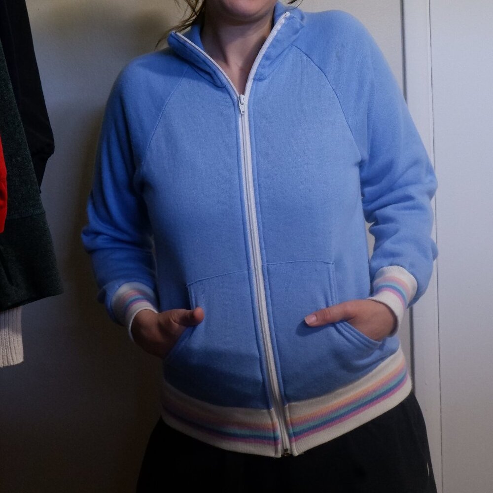 Vintage Pastel Powder Blue Zip Up Track Jacket